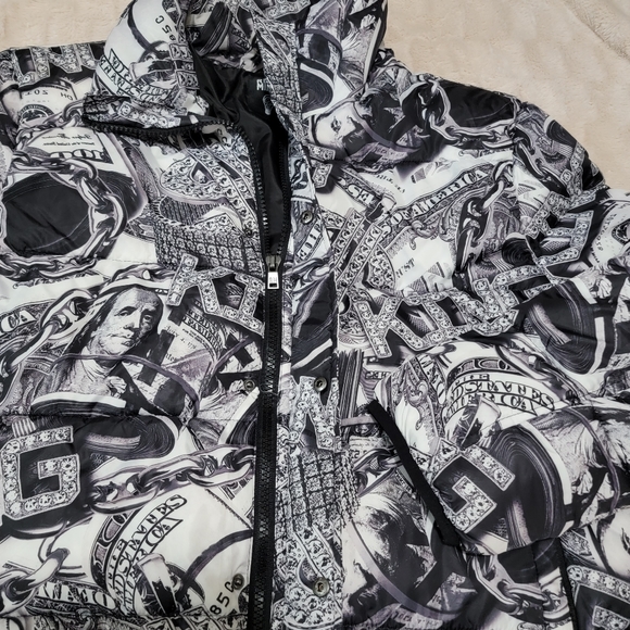 Rebel Minds Jacket Mens size 3X King Hundred Dollar Bill Graphic Puffer Coat EUC - Picture 7 of 10